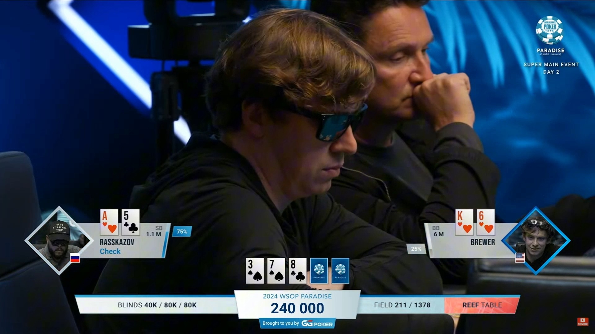 2024.12.17 直播 WSOP天堂岛 $25k买入 主赛DAY2 第7集