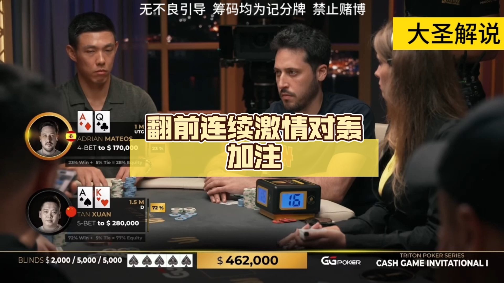 德州扑克 翻前连续激情对轰加注，竟打出5bet