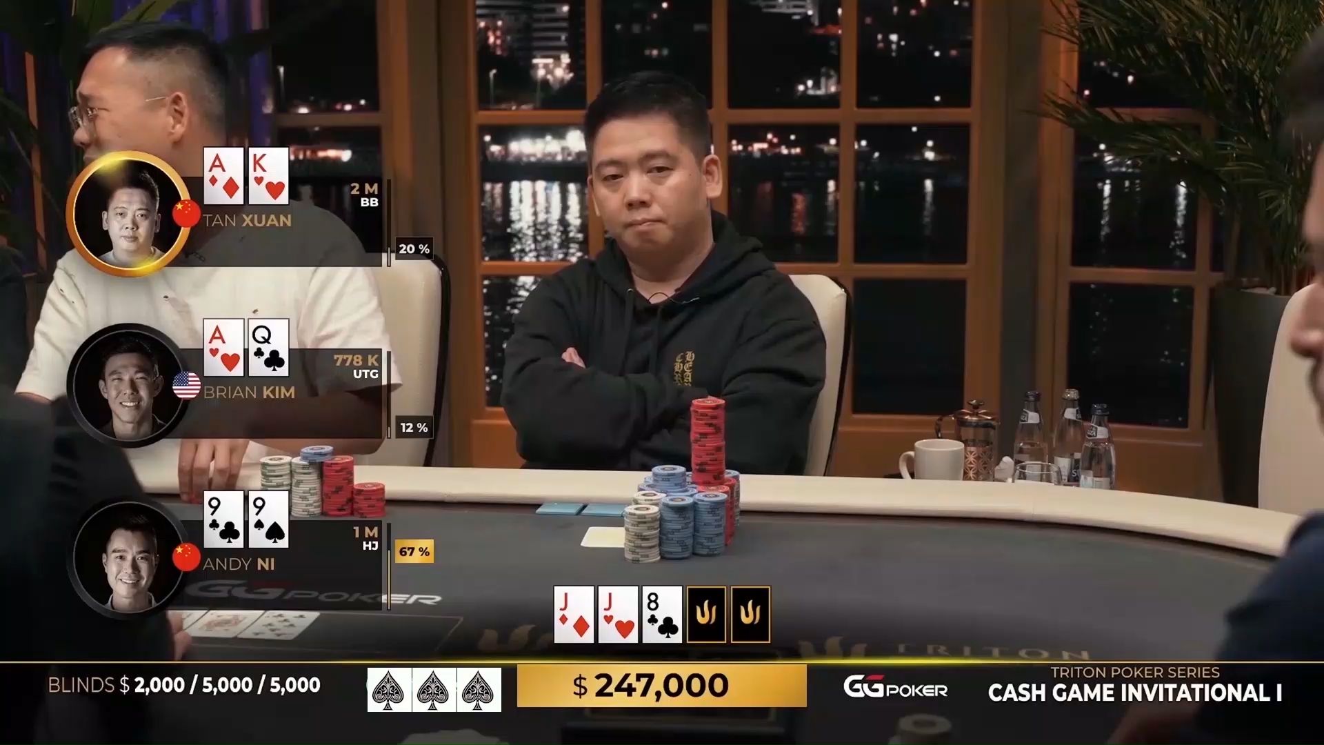 【大鹏德州扑克】谈宣拿到AK，翻后冷静处理！