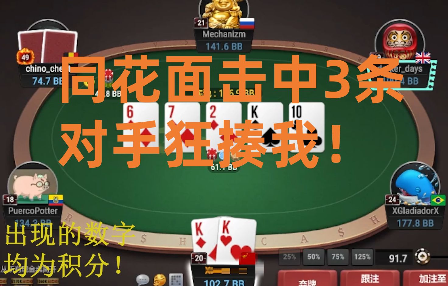 德州扑克被冷CALL 3B，我们击中3条，却被对手狂揍！