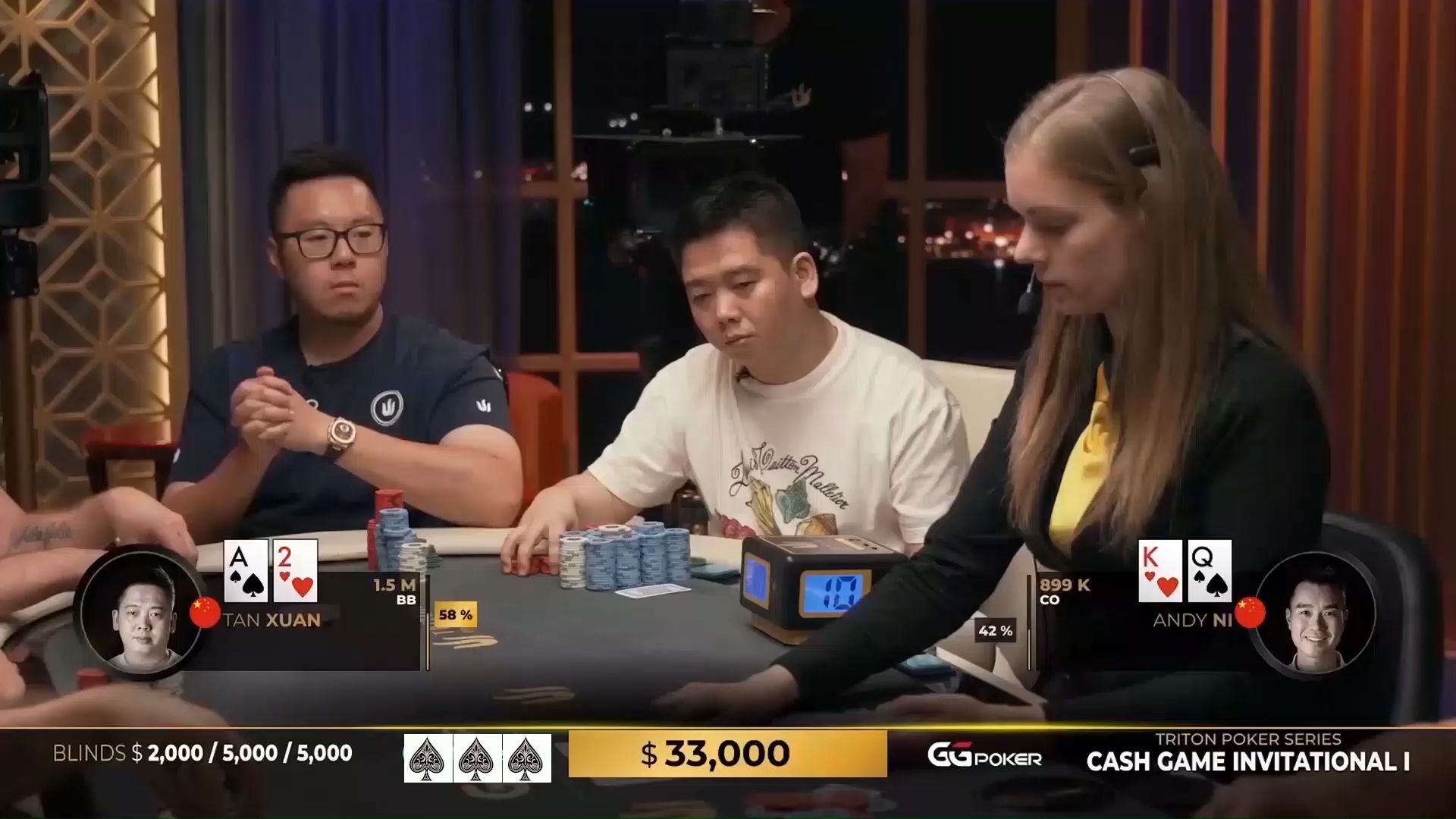 【大鹏德州扑克】翻牌中两对，谈老板追着一个人使劲锤！