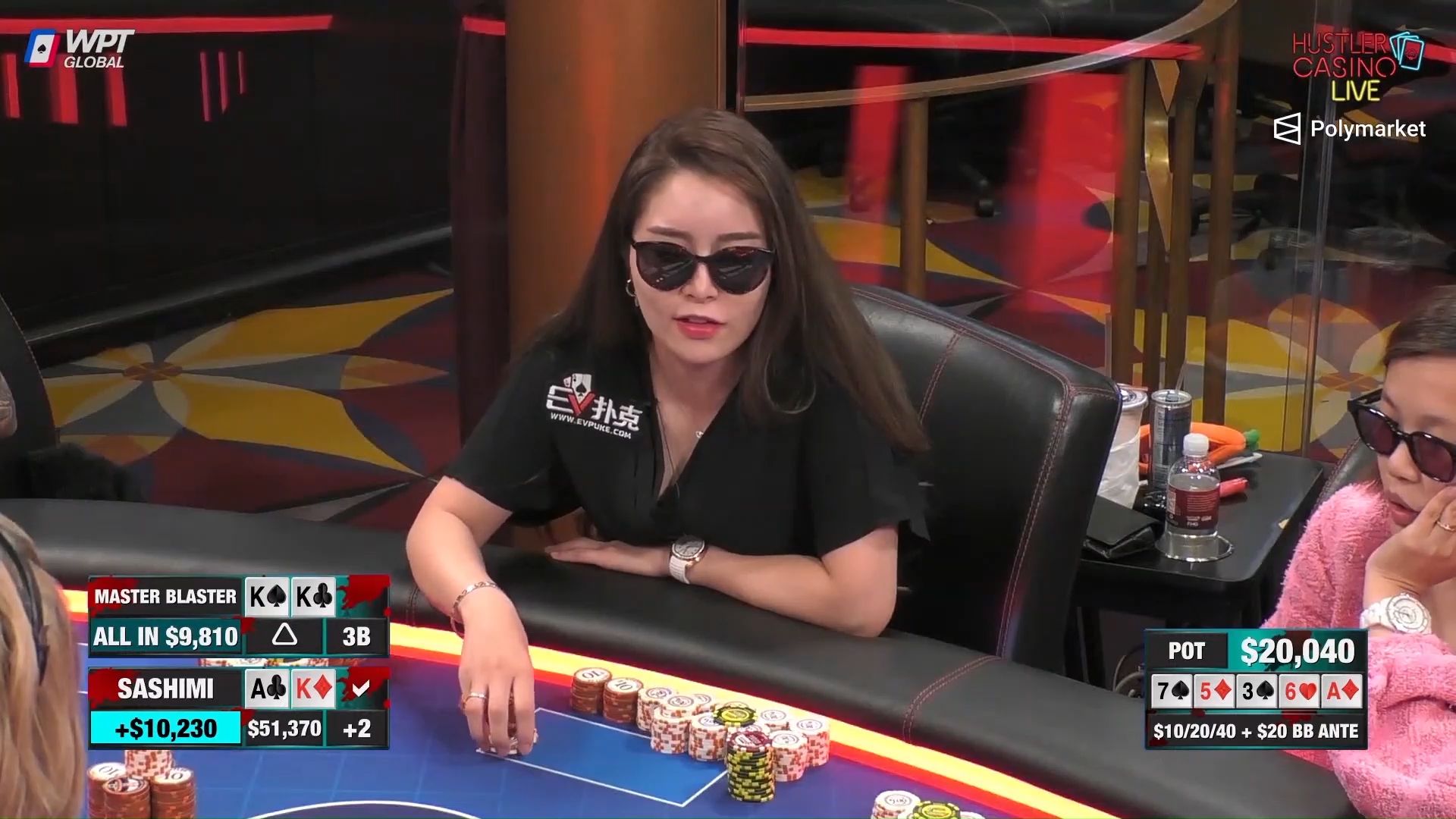 【大鹏德州扑克】AK打KK！美女运气加持，河杀对手！